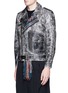 Front View - Click To Enlarge - 72951 - Fringed intarsia trim crackle leather jacket
