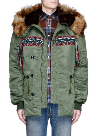 Main View - Click To Enlarge - 72951 - Fringed intarsia trim hooded parka