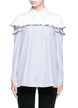Main View - Click To Enlarge - 73184 - 'Stuyvesant' cutout ruffle yoke stripe cotton shirt