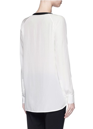 Back View - Click To Enlarge - VINCE - Faux leather trim crepe silk combo blouse