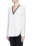 Front View - Click To Enlarge - VINCE - Faux leather trim crepe silk combo blouse