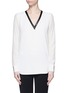 Main View - Click To Enlarge - VINCE - Faux leather trim crepe silk combo blouse