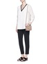 Figure View - Click To Enlarge - VINCE - Faux leather trim crepe silk combo blouse