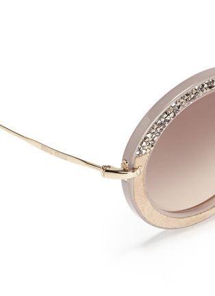 Detail View - Click To Enlarge - MIU MIU - 'Noir' crystal embellishment suede rim acetate round sunglasses