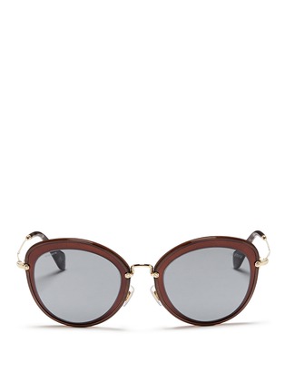 Main View - Click To Enlarge - MIU MIU - 'Noir' capped acetate oval metal sunglasses