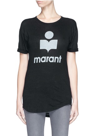 Main View - Click To Enlarge - ISABEL MARANT ÉTOILE - 'Koldi' roll sleeve logo T-shirt