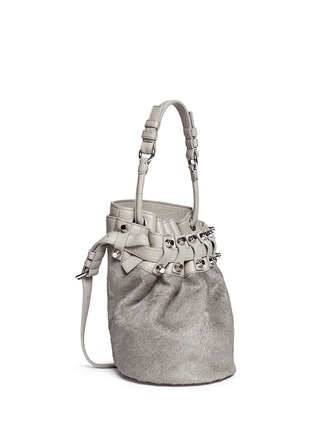 Front View - Click To Enlarge - ALEXANDER WANG - 'Diego' small calf hair panel leather bucket bag