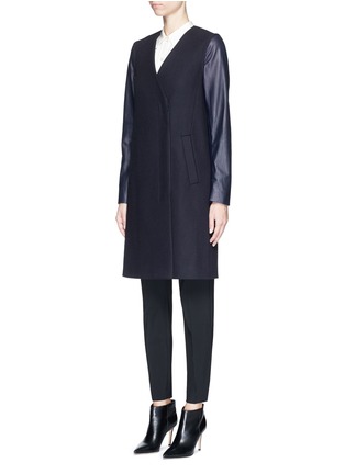 Front View - Click To Enlarge - THEORY - 'Quennel' detachable leather sleeve compact wool coat