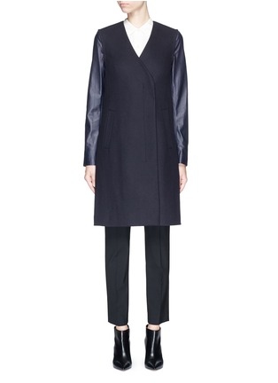 Main View - Click To Enlarge - THEORY - 'Quennel' detachable leather sleeve compact wool coat