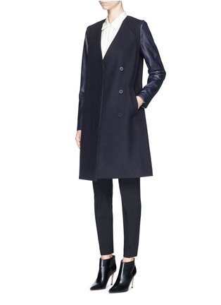 Figure View - Click To Enlarge - THEORY - 'Quennel' detachable leather sleeve compact wool coat