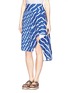Front View - Click To Enlarge - HELEN LEE - Wave print pleat front asymmetric skirt
