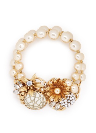 Main View - Click To Enlarge - MIRIAM HASKELL - Crystal floral filigree Baroque pearl bracelet