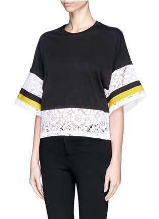 Front View - Click To Enlarge - MSGM - Elastic band crochet lace jersey T-shirt