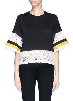 Main View - Click To Enlarge - MSGM - Elastic band crochet lace jersey T-shirt