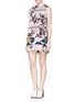 Front View - Click To Enlarge - MSGM - Mixed print pleat chiffon back piqué dress