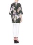 Back View - Click To Enlarge - MSGM - Collarless floral print hopsack short coat