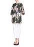 Front View - Click To Enlarge - MSGM - Collarless floral print hopsack short coat