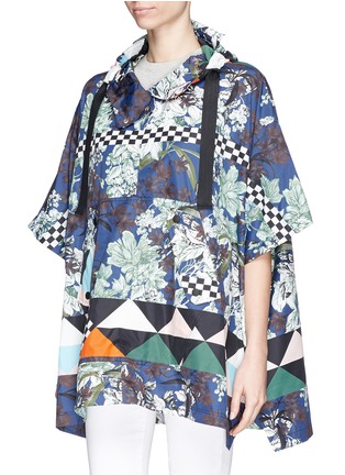 Front View - Click To Enlarge - MSGM - Floral check print poncho windbreaker
