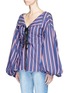 Front View - Click To Enlarge - CAROLINE CONSTAS - 'Olympia' stripe puff sleeve lace-up blouse