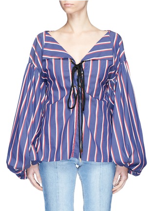 Main View - Click To Enlarge - CAROLINE CONSTAS - 'Olympia' stripe puff sleeve lace-up blouse
