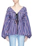 Main View - Click To Enlarge - CAROLINE CONSTAS - 'Olympia' stripe puff sleeve lace-up blouse