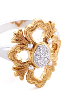 Detail View - Click To Enlarge - BUCCELLATI - 'Opera' diamond 18k white and yellow gold floral ring
