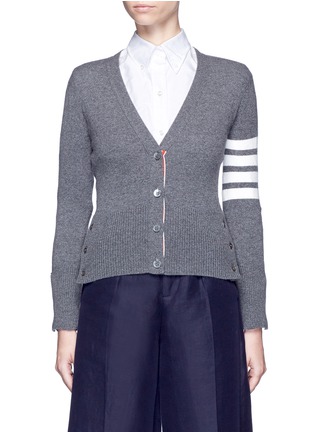 Main View - Click To Enlarge - THOM BROWNE  - STRIPE SLEEVE CASHMERE CARDIGAN