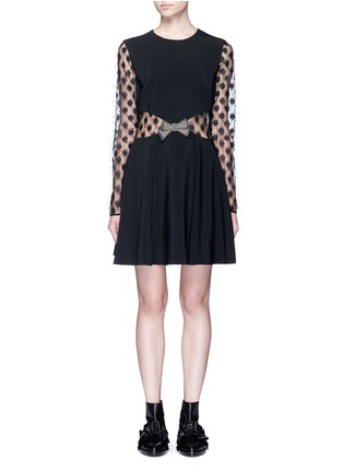 Main View - Click To Enlarge - GIAMBA - Frayed polka dot tulle bow waist dress