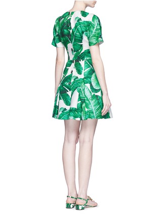 Back View - Click To Enlarge - - - Pineapple embellished banana leaf print brocade dress