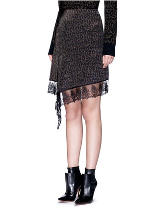 Front View - Click To Enlarge - GIVENCHY - Floral embroidered trim star print silk skirt