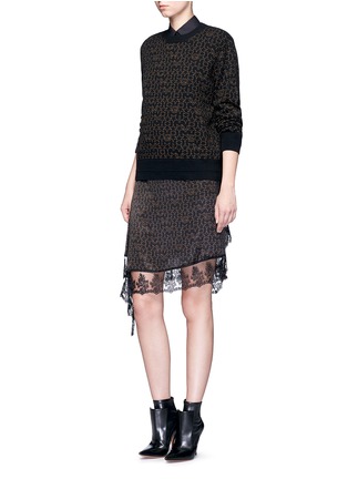 Figure View - Click To Enlarge - GIVENCHY - Floral embroidered trim star print silk skirt