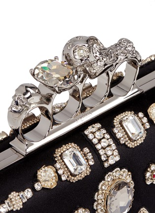 Detail View - Click To Enlarge - ALEXANDER MCQUEEN - Obsession charm crystal embroidered satin knuckle clutch