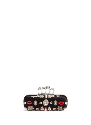 Main View - Click To Enlarge - ALEXANDER MCQUEEN - Obsession charm crystal embroidered satin knuckle clutch