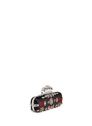 Figure View - Click To Enlarge - ALEXANDER MCQUEEN - Obsession charm crystal embroidered satin knuckle clutch