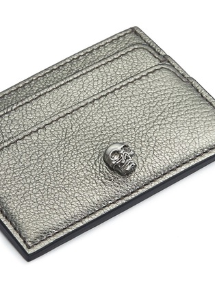 Detail View - Click To Enlarge - ALEXANDER MCQUEEN - Skull metallic grainy leather card holder