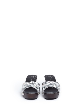 Front View - Click To Enlarge - 73426 - 'Gladis' jewelled mirror leather clog sandals