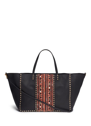 Main View - Click To Enlarge - VALENTINO GARAVANI - 'Rockstud Rolling' large tribal print leather tote
