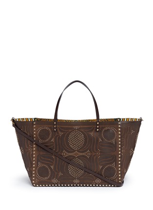 Main View - Click To Enlarge - VALENTINO GARAVANI - 'Rockstud' reversible elephant print tribal relief leather tote