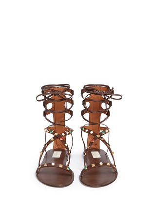 Front View - Click To Enlarge - VALENTINO GARAVANI - 'Rockstud Rolling' cabochon leather gladiator sandals