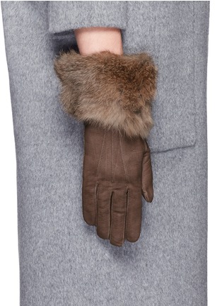 Figure View - Click To Enlarge - GEORGES MORAND - Rabbit fur cuff suede gloves