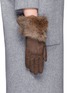 Figure View - Click To Enlarge - GEORGES MORAND - Rabbit fur cuff suede gloves