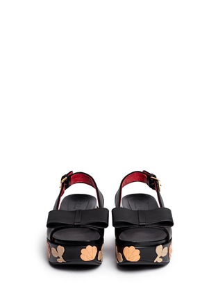 Figure View - Click To Enlarge - MARNI - Floral embellishment leather wedge platform sandals
