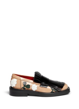 Main View - Click To Enlarge - MARNI - Floral embellishment leather moccasin fringe loafers