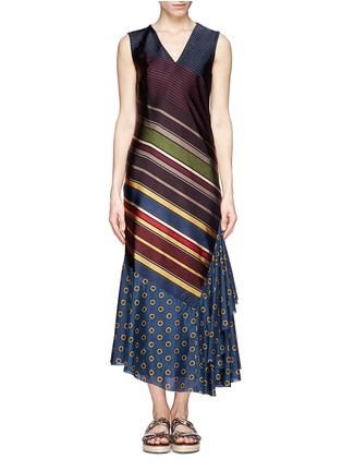 Main View - Click To Enlarge - DRIES VAN NOTEN - 'Damara' variegated stripe print asymmetric dress