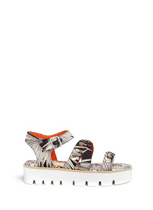 Main View - Click To Enlarge - MSGM - Jewelled tropical print fabric platform sandals