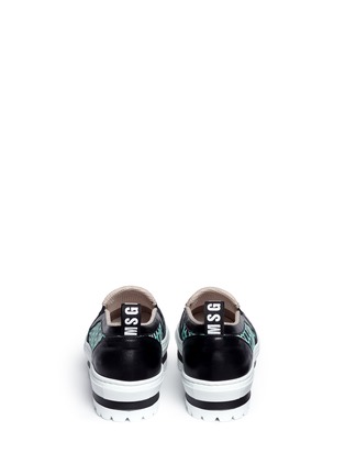 Back View - Click To Enlarge - MSGM - Mesh overlay leaf print leather slip-ons