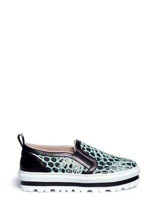 Main View - Click To Enlarge - MSGM - Mesh overlay leaf print leather slip-ons