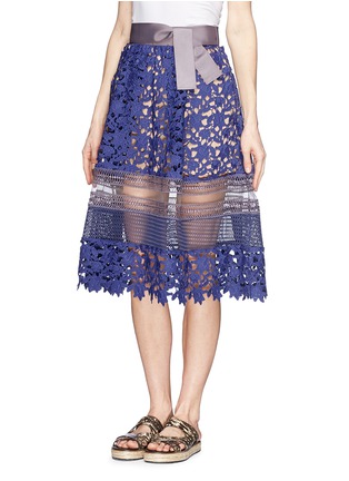 Front View - Click To Enlarge - SELF-PORTRAIT - 'Liliana' grosgrain waist floral lace skirt 