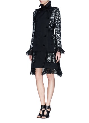 Front View - Click To Enlarge - SACAI - Lace sleeve twill swing coat