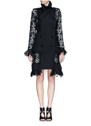 Main View - Click To Enlarge - SACAI - Lace sleeve twill swing coat